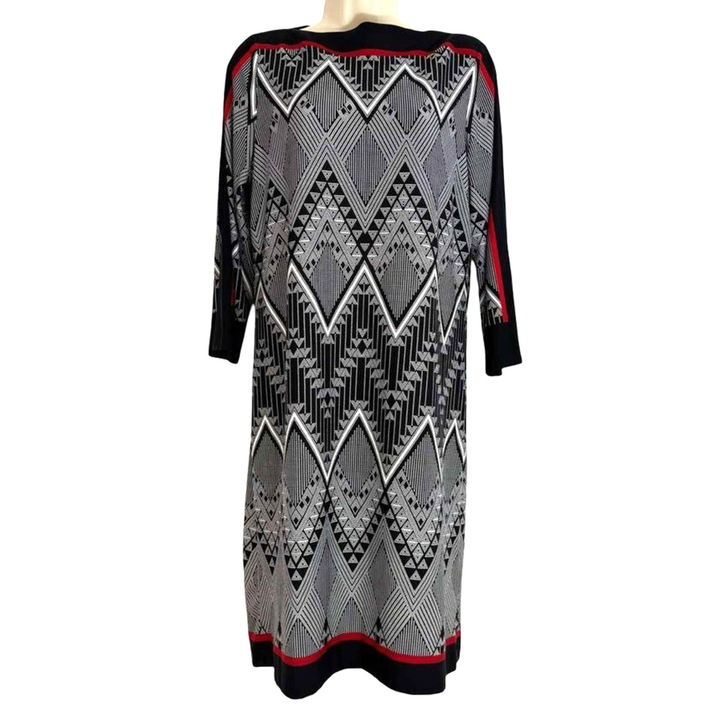Sandra Darren Womens Black White Red Slit Sleeve Jersey Knit Print Dress sz 10